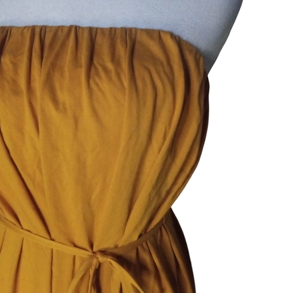 Zara Goldenrod Yellow Strapless Tie Waist Maxi Dress Size Small Beachy Comfy - Picture 3 of 7